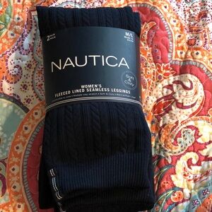 Women’s Nautica 2pk fleeced lined seamless leggings medium large blue black New